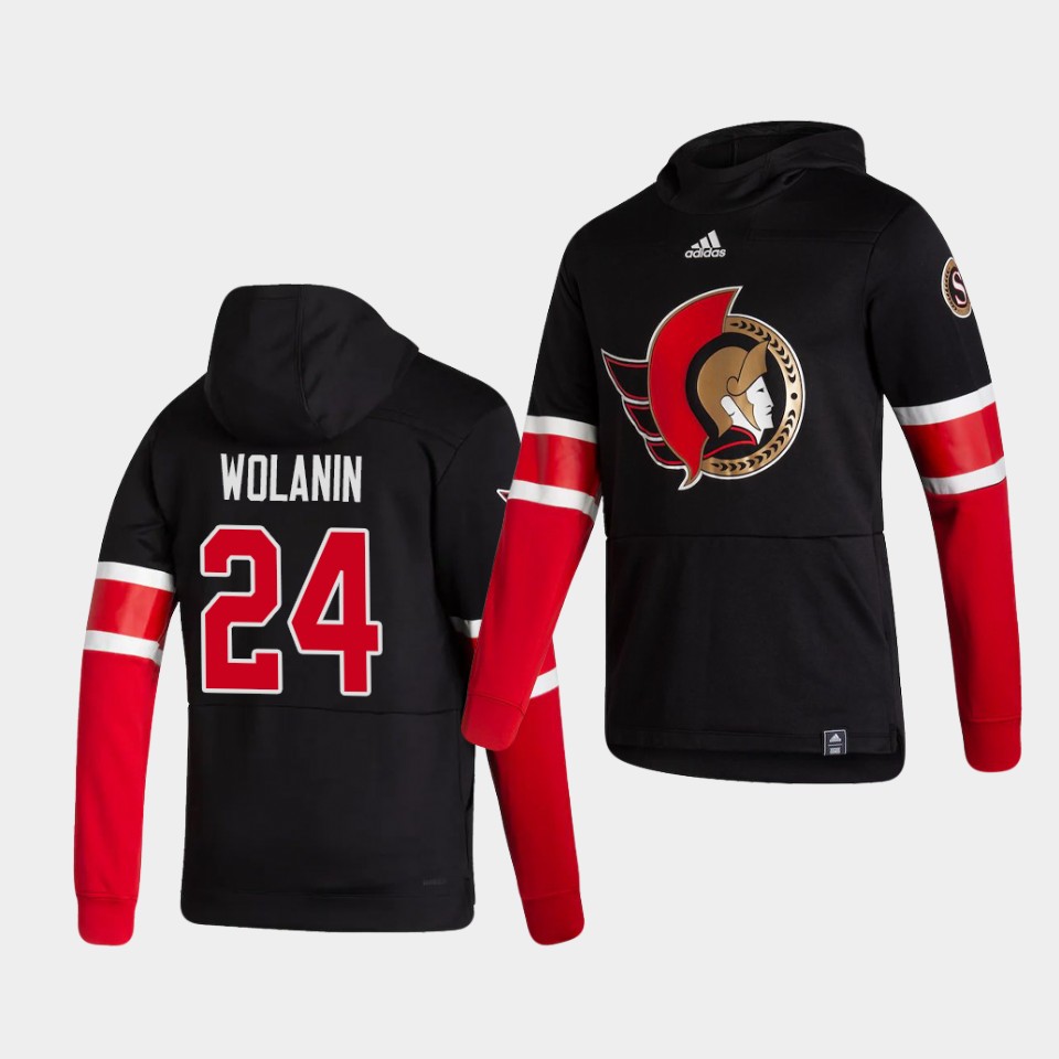 Men Ottawa Senators #24 Wolanin Black NHL 2021 Adidas Pullover Hoodie Jersey